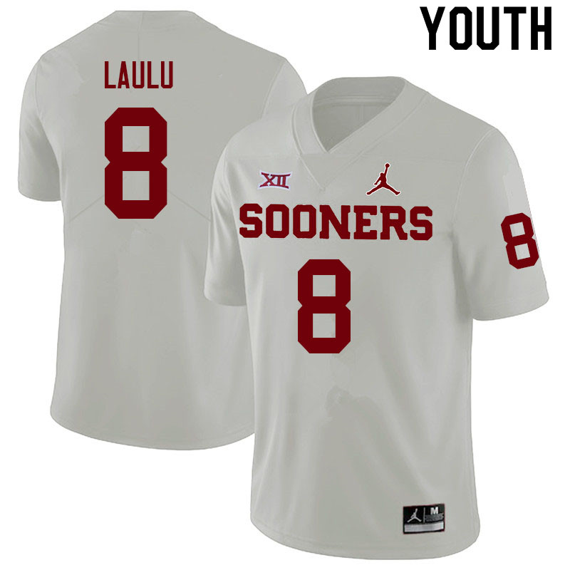 Youth #8 Jonah Laulu Oklahoma Sooners College Football Jerseys Sale-White